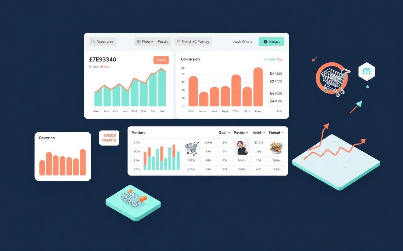 Voorbeeld e-commerce dashboard in Google Data Studio met omzet, ROAS en producttop