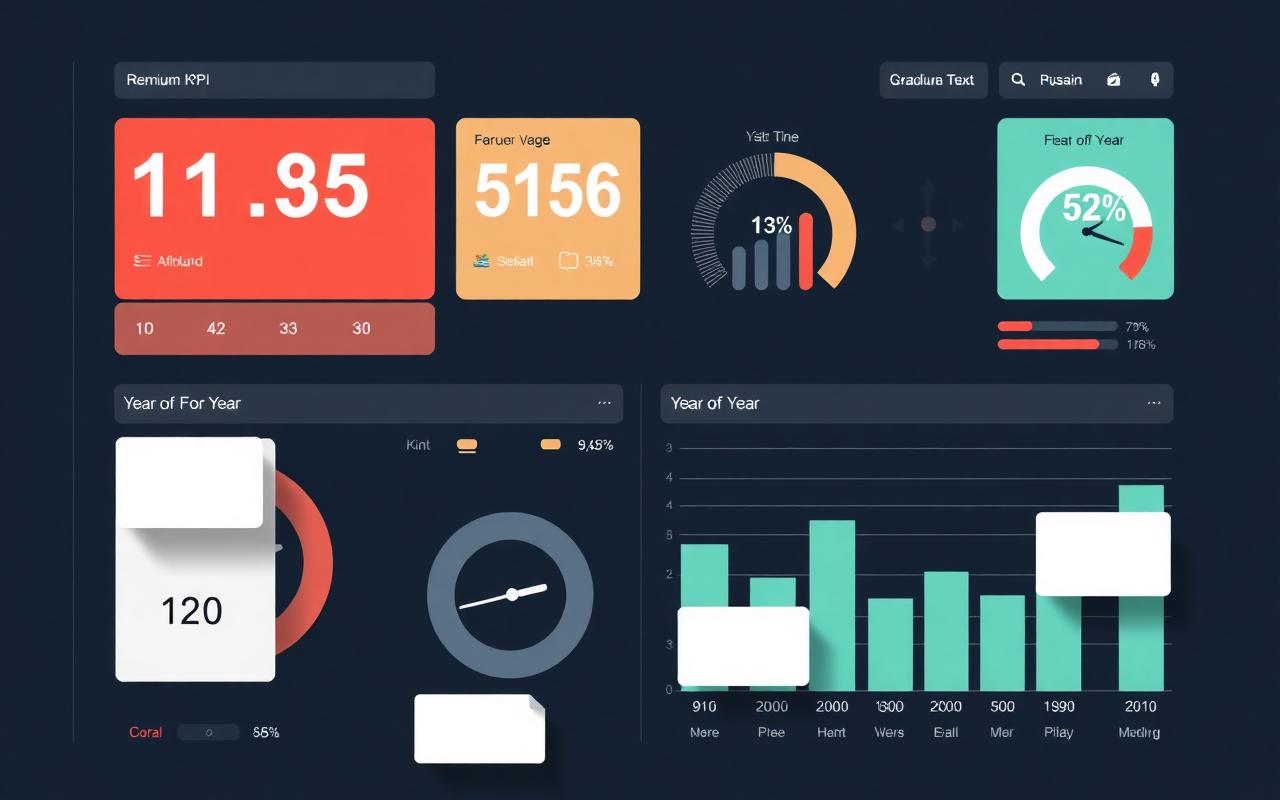 Voorbeeld executive KPI dashboard in Google Data Studio met YoY-cijfers en gauges